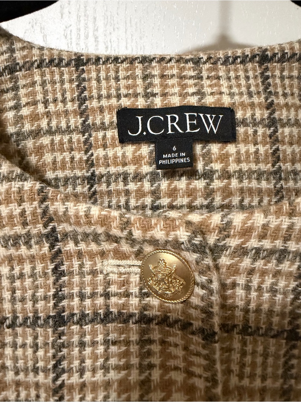 J.Crew Women's Tan Plaid Cropped Jacket size 6 - Picture 5 of 7